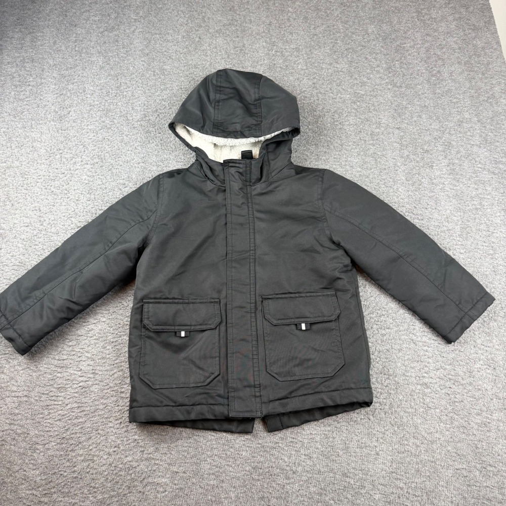 Wonder Nation Hooded Parka Jacket Toddler 4T Black Soot Faux Shearling Lined